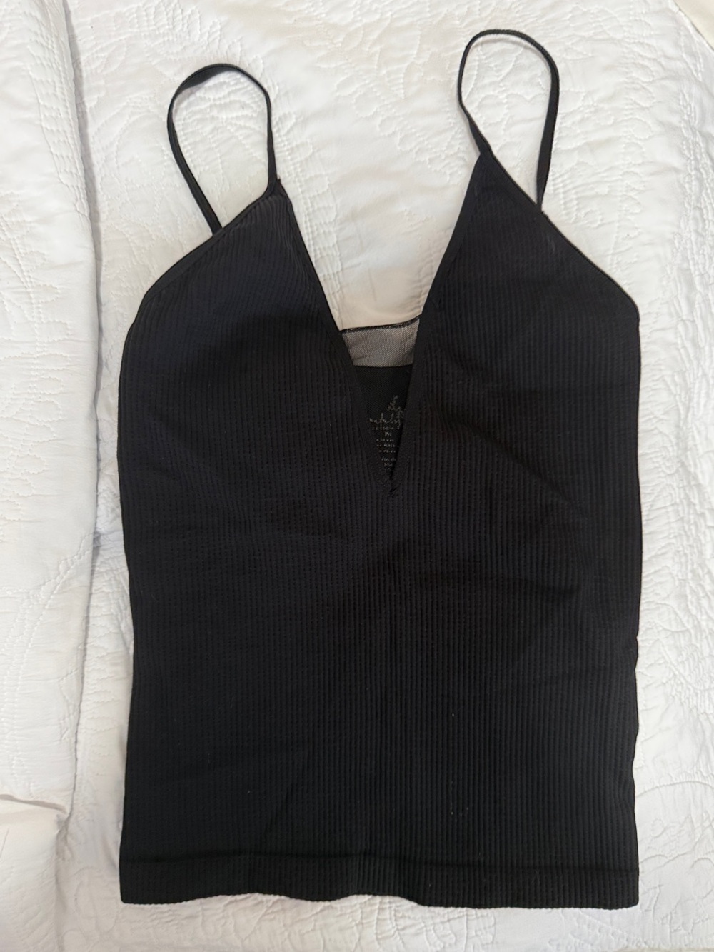 Free People Black Ribbed V-Neck Cami
